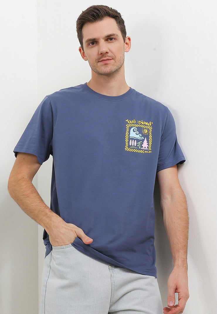 Temple Wave Smart Fit  T-Shirt - Bali Destination Tee - Blue