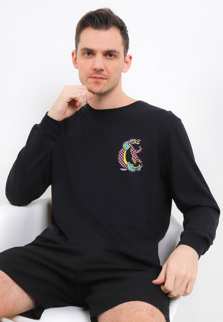 Checkerboard Smart Fit Long Sleeves T-Shirt - Black