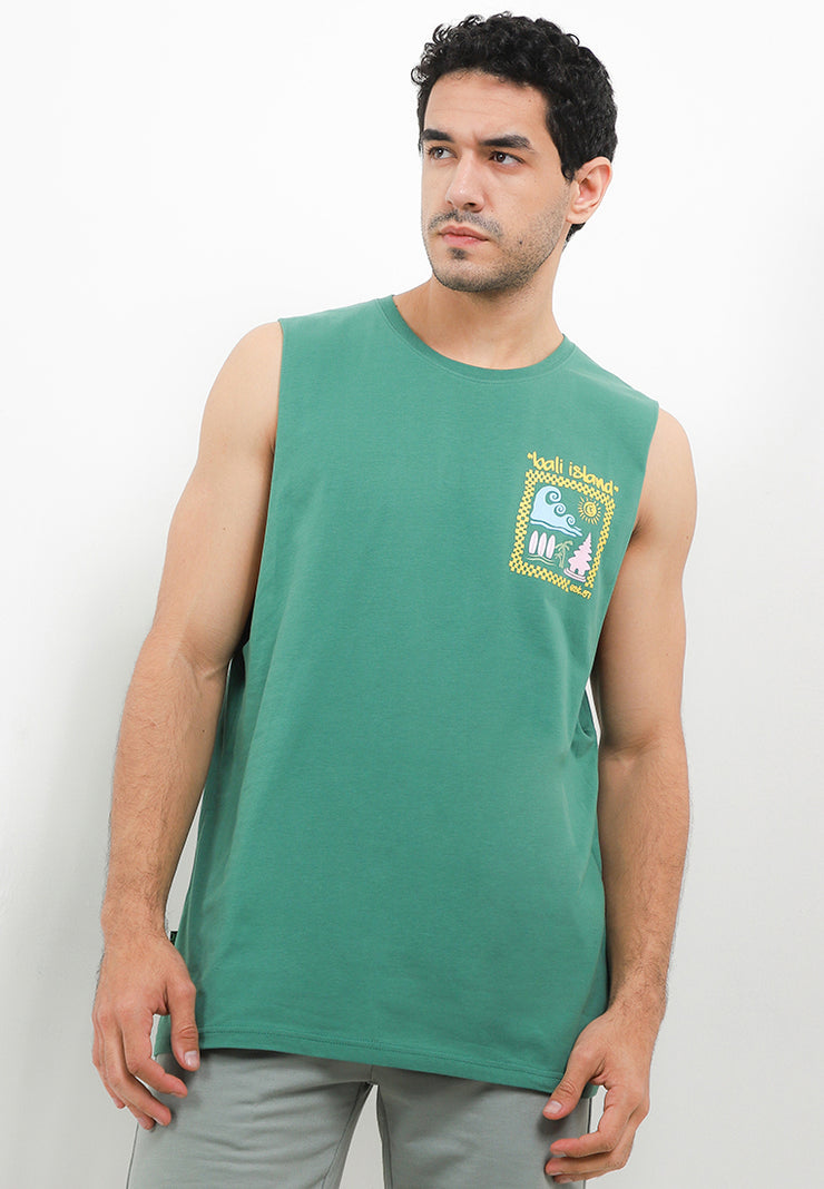 Temple Wave Smart Fit Muscle - Bali Destination Tee - Green