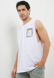 Temple Wave Smart Fit Muscle - Bali Destination Tee - White